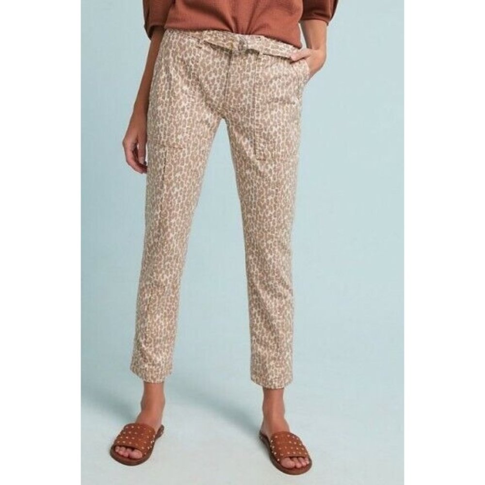 Anthropologie Trousers Brown Wanderer Cheetah Print Belted Utility Pants Size 27